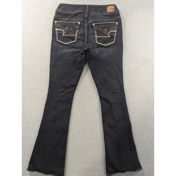 American Eagle Jeans Womens Size 4 Blue Aritst Curvy Flare Embroidered Whiskers - Picture 8 of 16